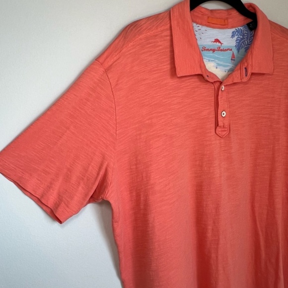 Tommy Bahama Mens Pima Cotton Slub Knit Polo Shirt Coral Golf Resort Colorful XL - Picture 5 of 13